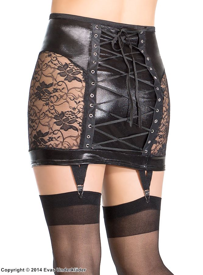 Wetlook skirt with decorative lace up back